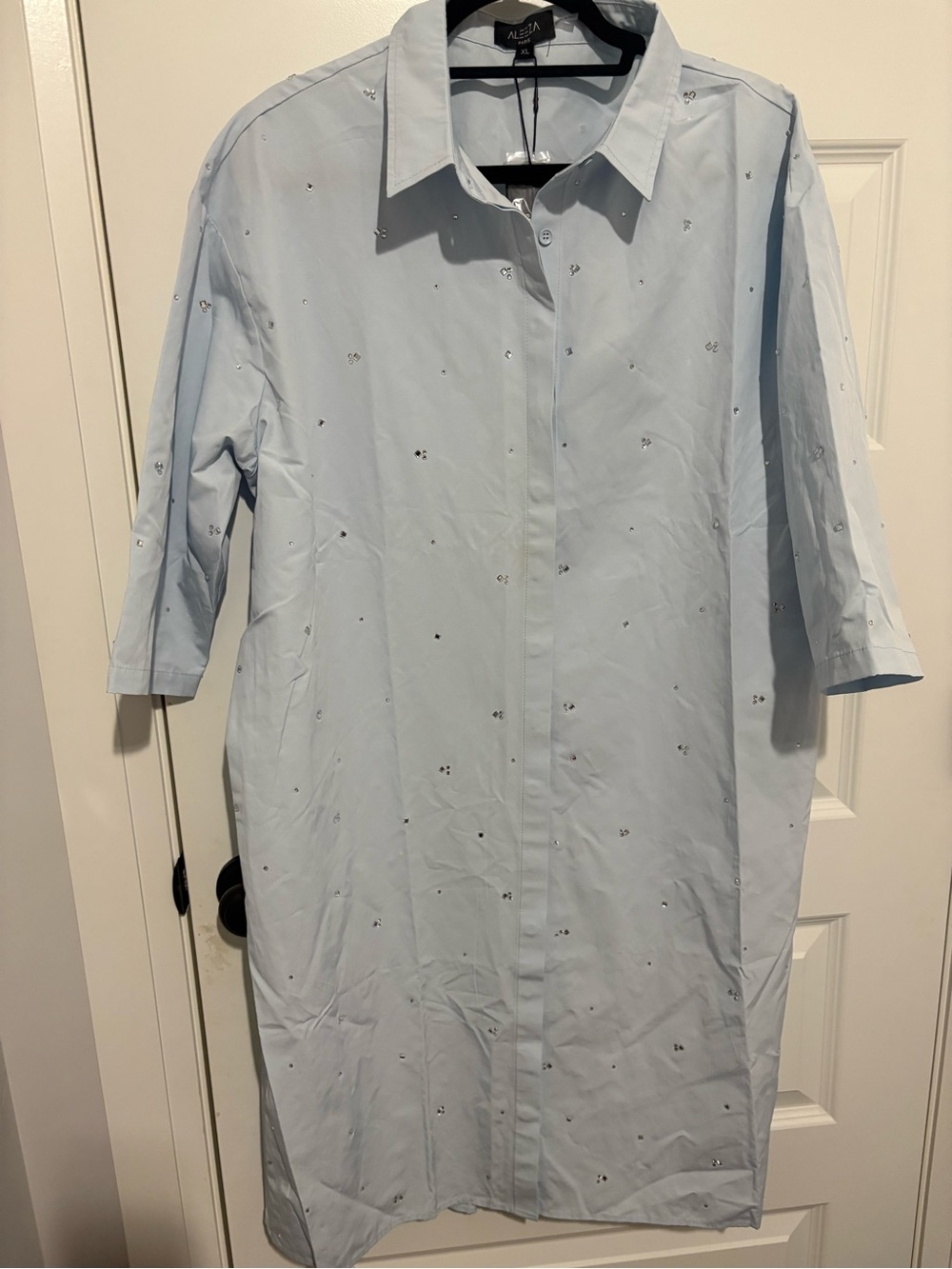 Aleeza Paris Dusty Blue Embellished Shirt Dress - Size XL